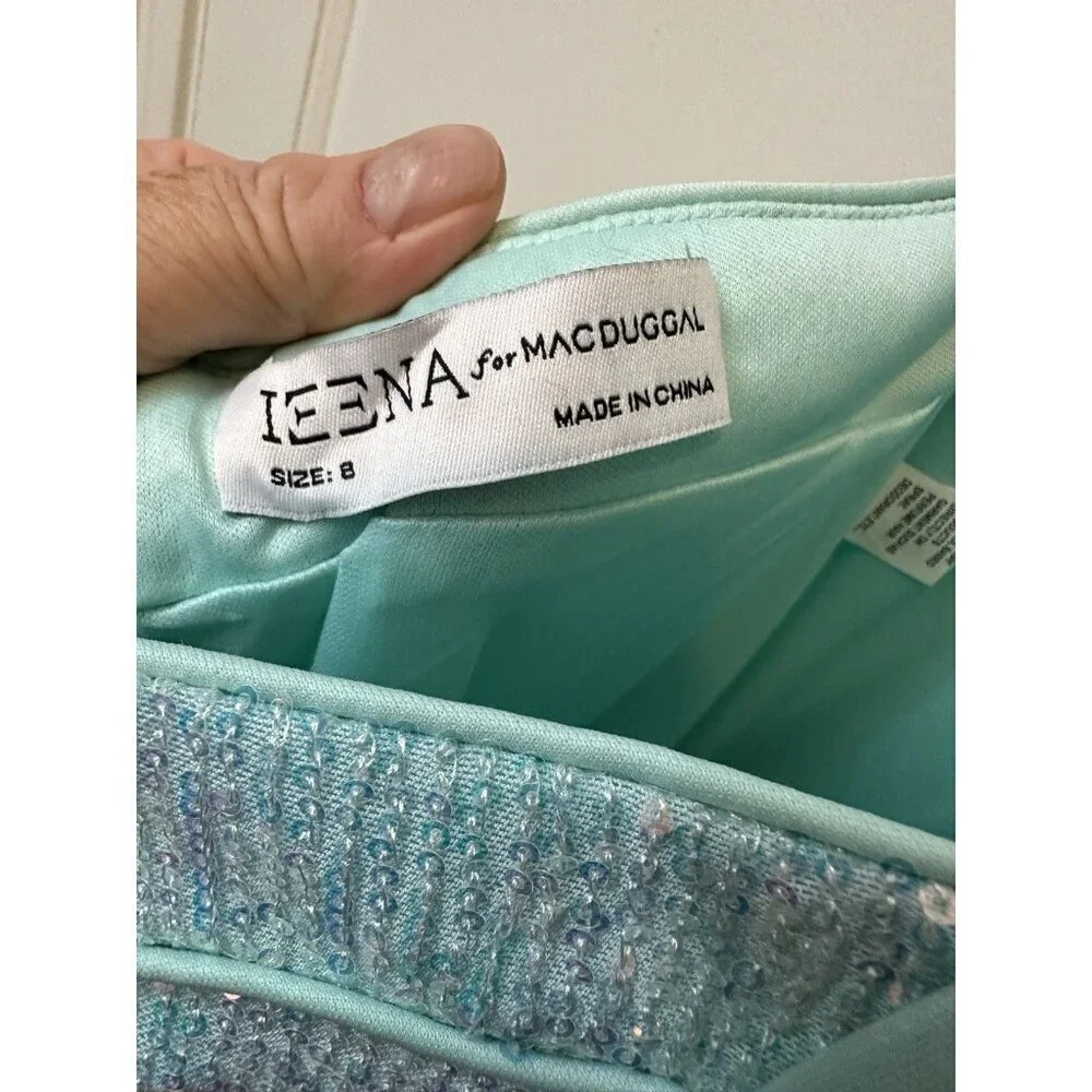 Mac Duggal A11274‎ Aqua Sequined Halter Cut Out Ruffle Asymmetrical Dress Size 8